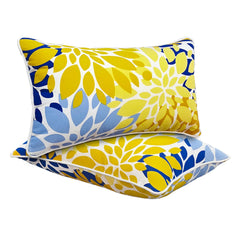 JMGBird front view of yellow outdoor pillow shows pattern and shape for style