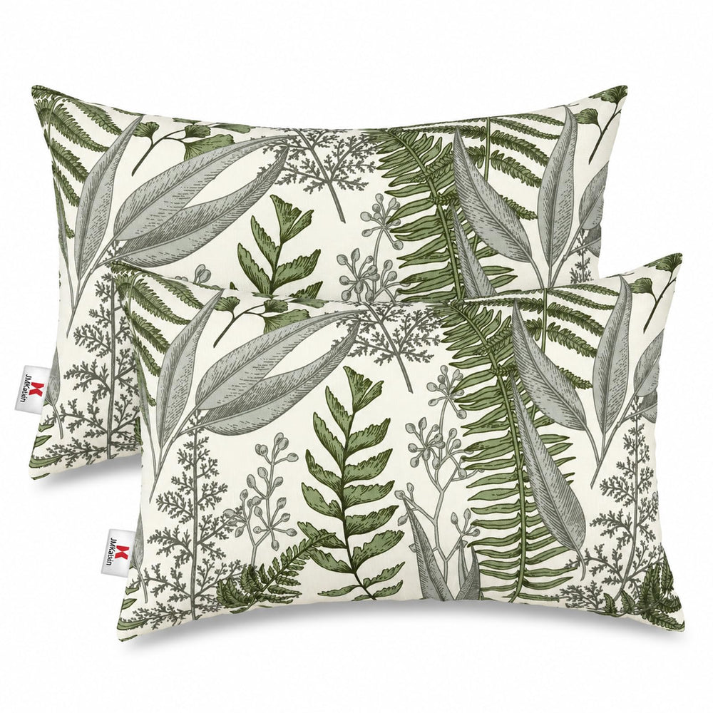 JMKaixin front view of two 12x20 outdoor pillows showing colorful pattern and protection benefits