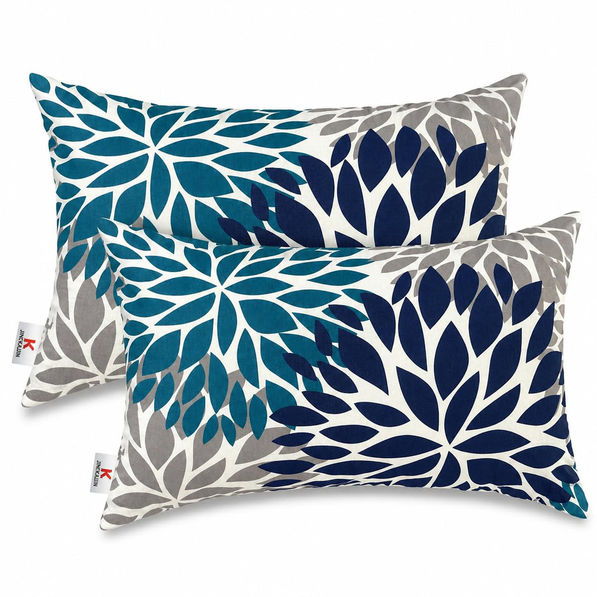 JMKaixin front view of two lumbar pillows showing vibrant outdoor design and comfort