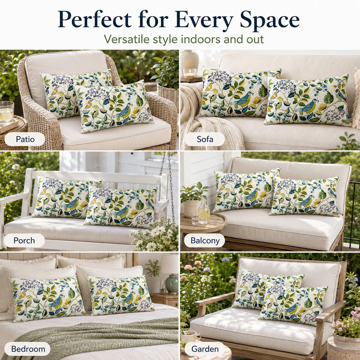 JMKaixin pillows on a patio table and chairs showing styled outdoor use benefit