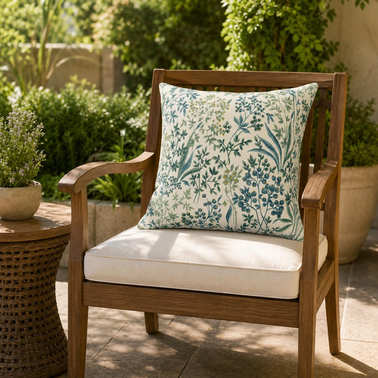JMKaixin pillows styled on a patio sofa adding comfortable visual appeal