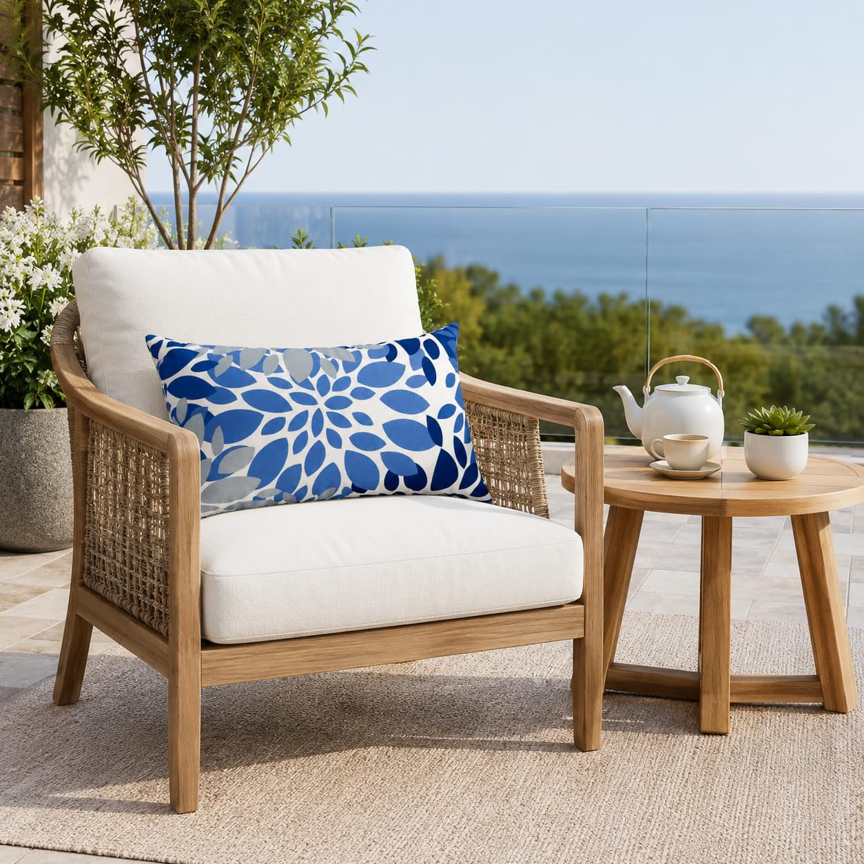 JMKaixin single lumbar pillow on a lounge chair demonstrating ergonomic backing
