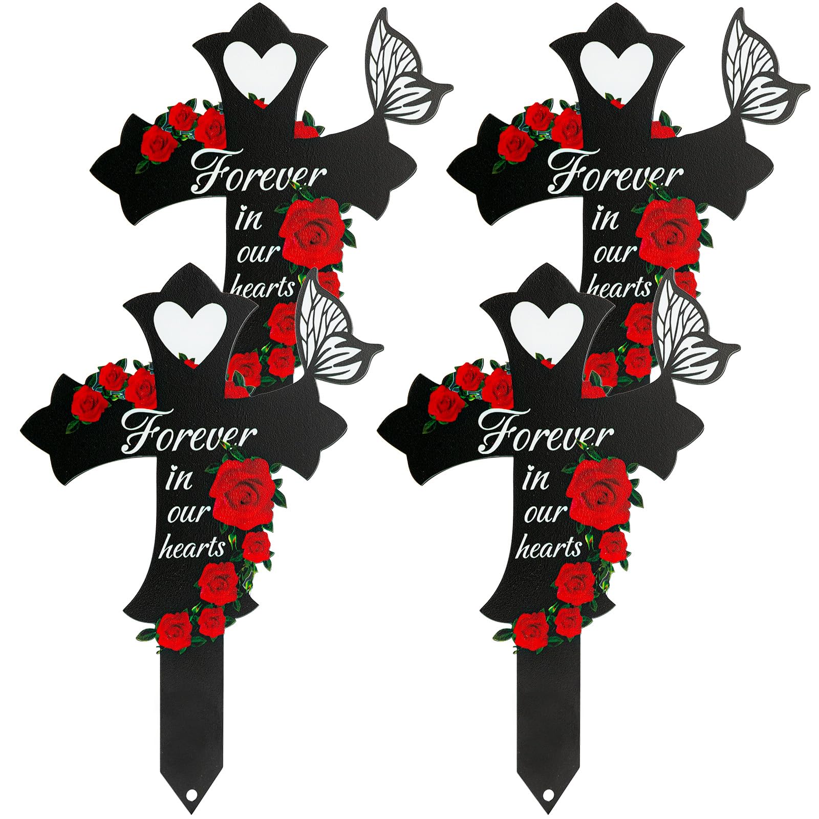 JMZYJZH front view of four metal cemetery crosses showing clean finish and lasting tribute