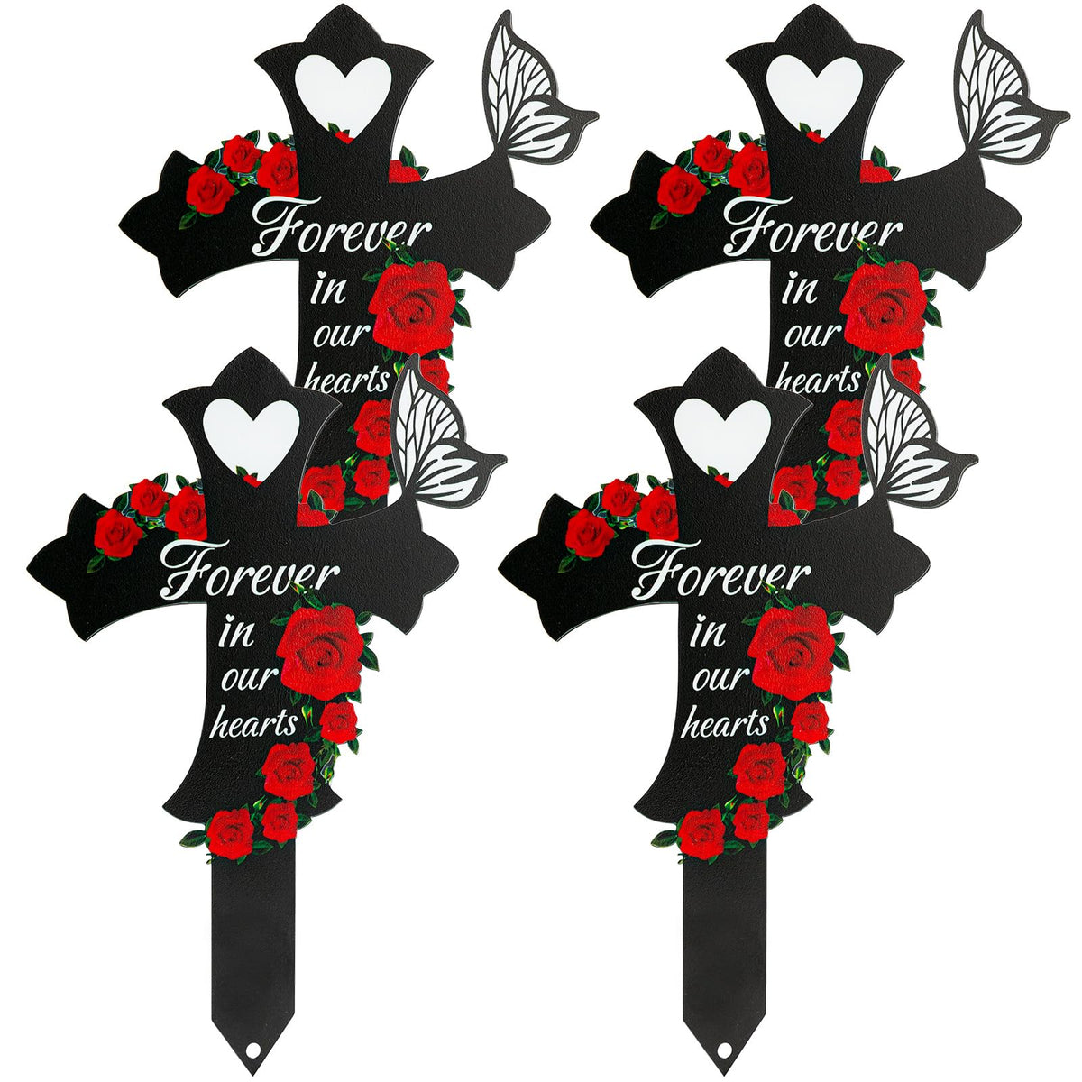 JMZYJZH front view of four metal cemetery crosses showing clean finish and lasting tribute
