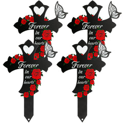 JMZYJZH front view of four metal cemetery crosses showing clean finish and lasting tribute