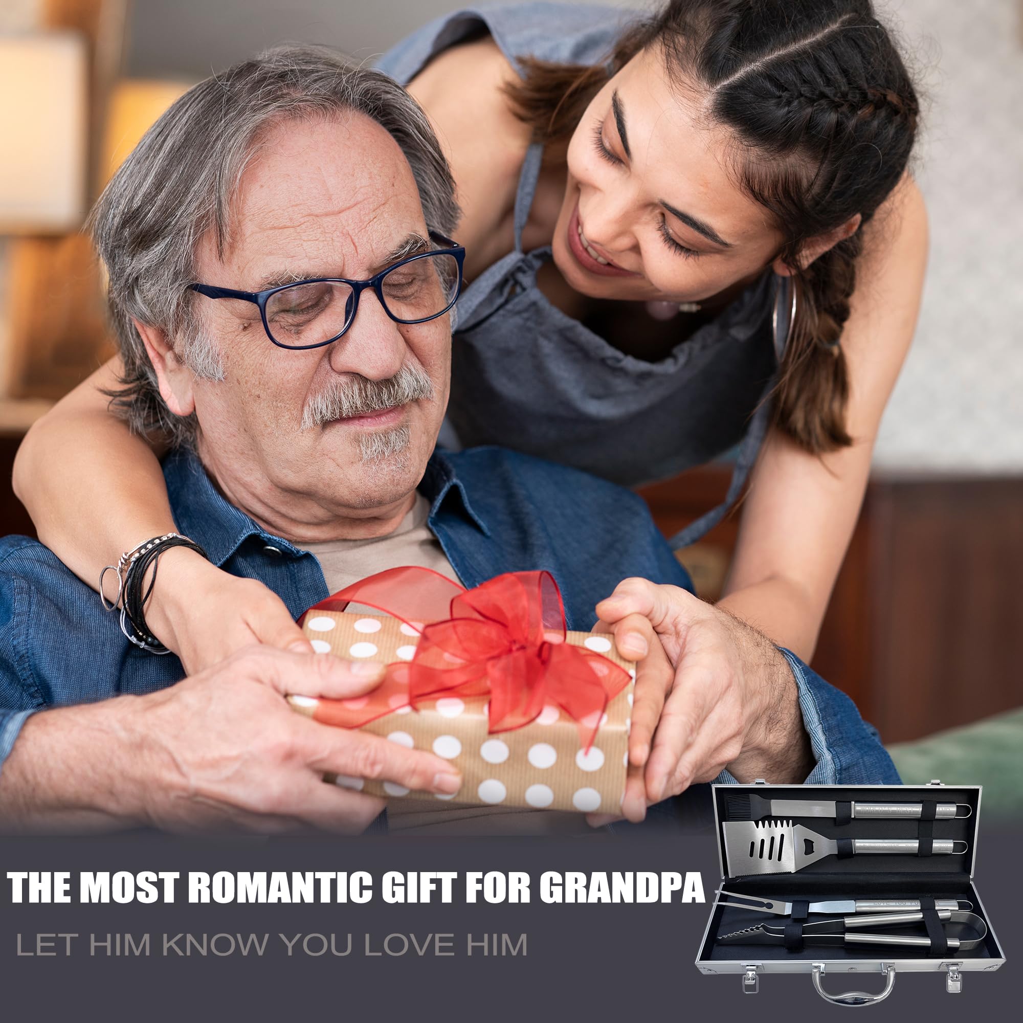 JNDJE lifestyle backyard BBQ with grandpa enjoying grilling convenience benefit