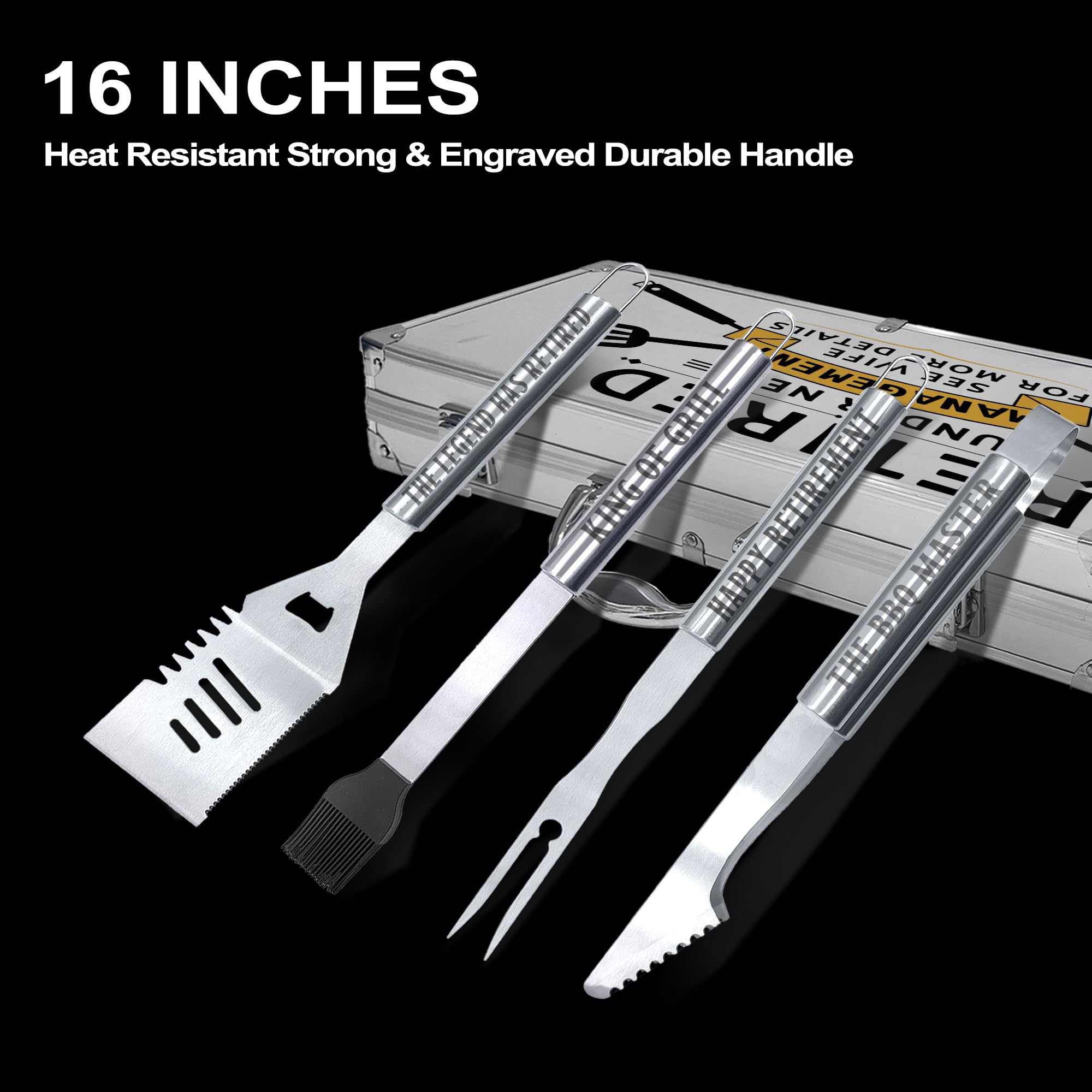 JNDJE full grill tool set laid out to show included utensils and durable build