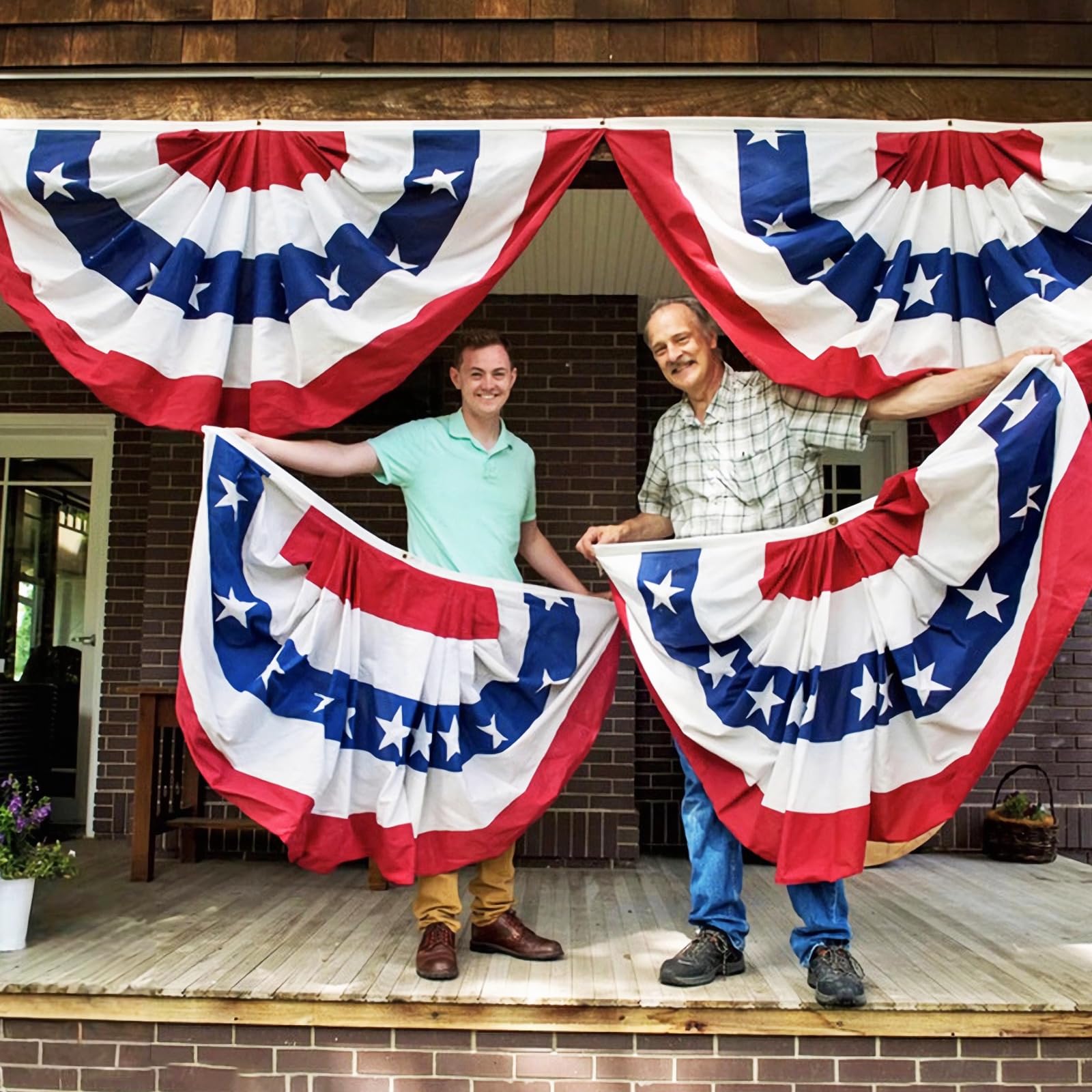 JNYVE bunting shown on railing to demonstrate true size and scale
