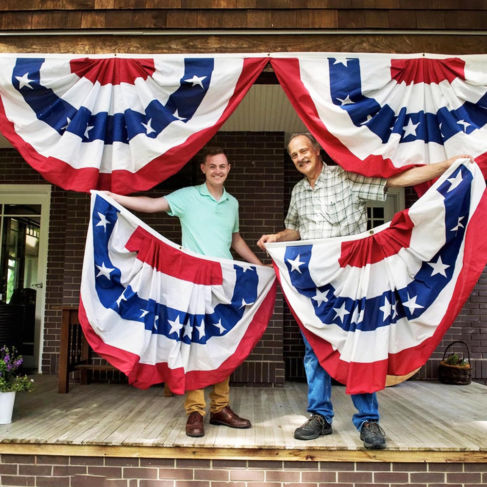 JNYVE bunting shown on railing to demonstrate true size and scale