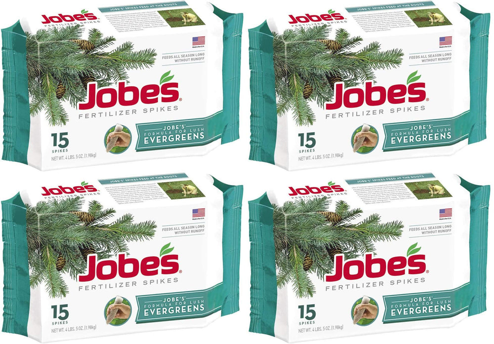 Jobe's Organics front packaging showing 4-pack and 15 spikes for easy identification and convenience