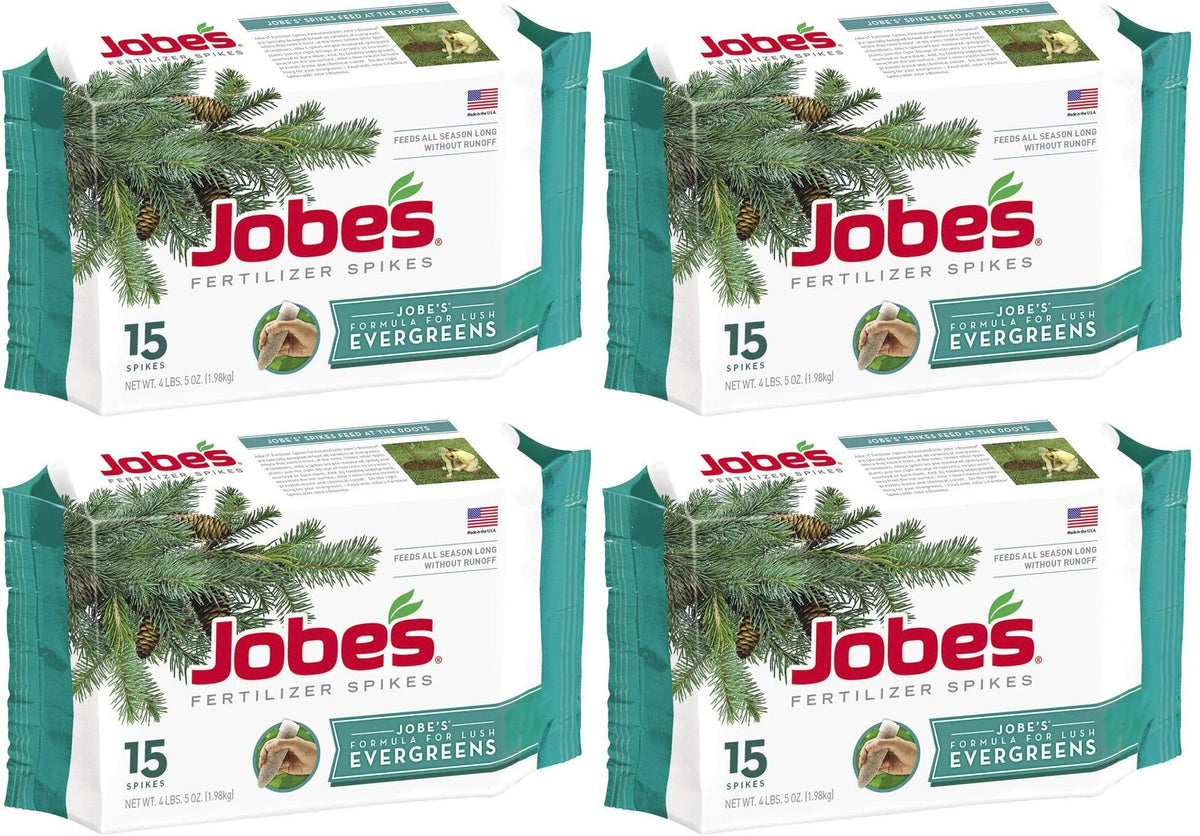 Jobe's Organics front packaging showing 4-pack and 15 spikes for easy identification and convenience