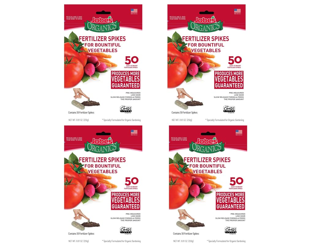 Jobe's Organics front packaging showing 50 spikes, easy organic feeding