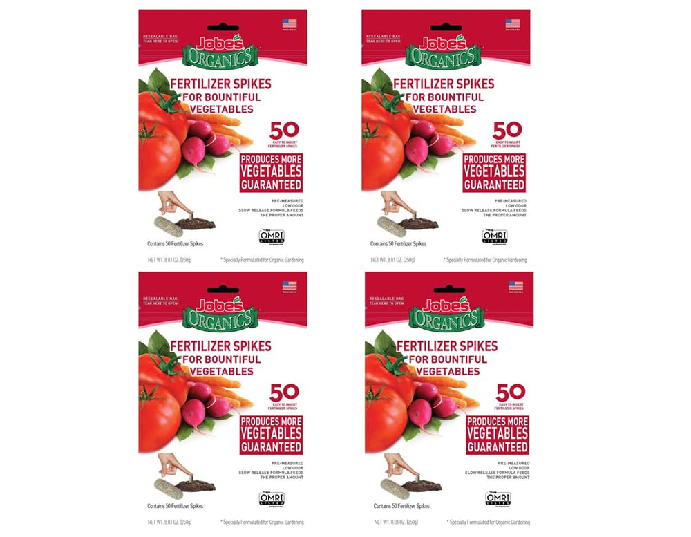 Jobe's Organics front packaging showing 50 spikes, easy organic feeding