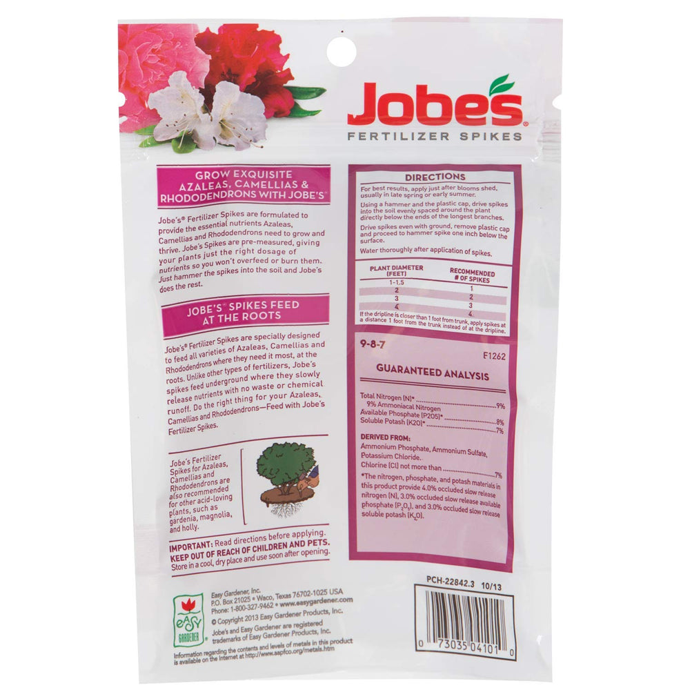 Jobe's Organics spike inserted at shrub root zone for efficient feeding