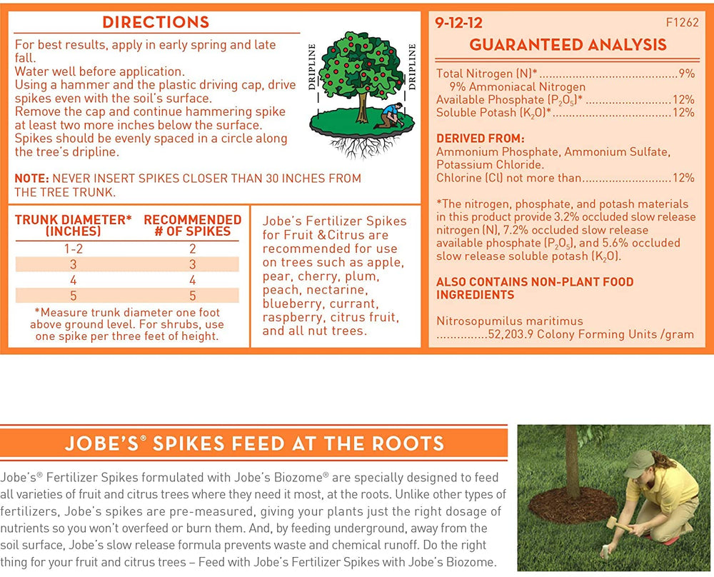 Jobe's Organics spikes inserted in soil demonstrating targeted root-zone feeding