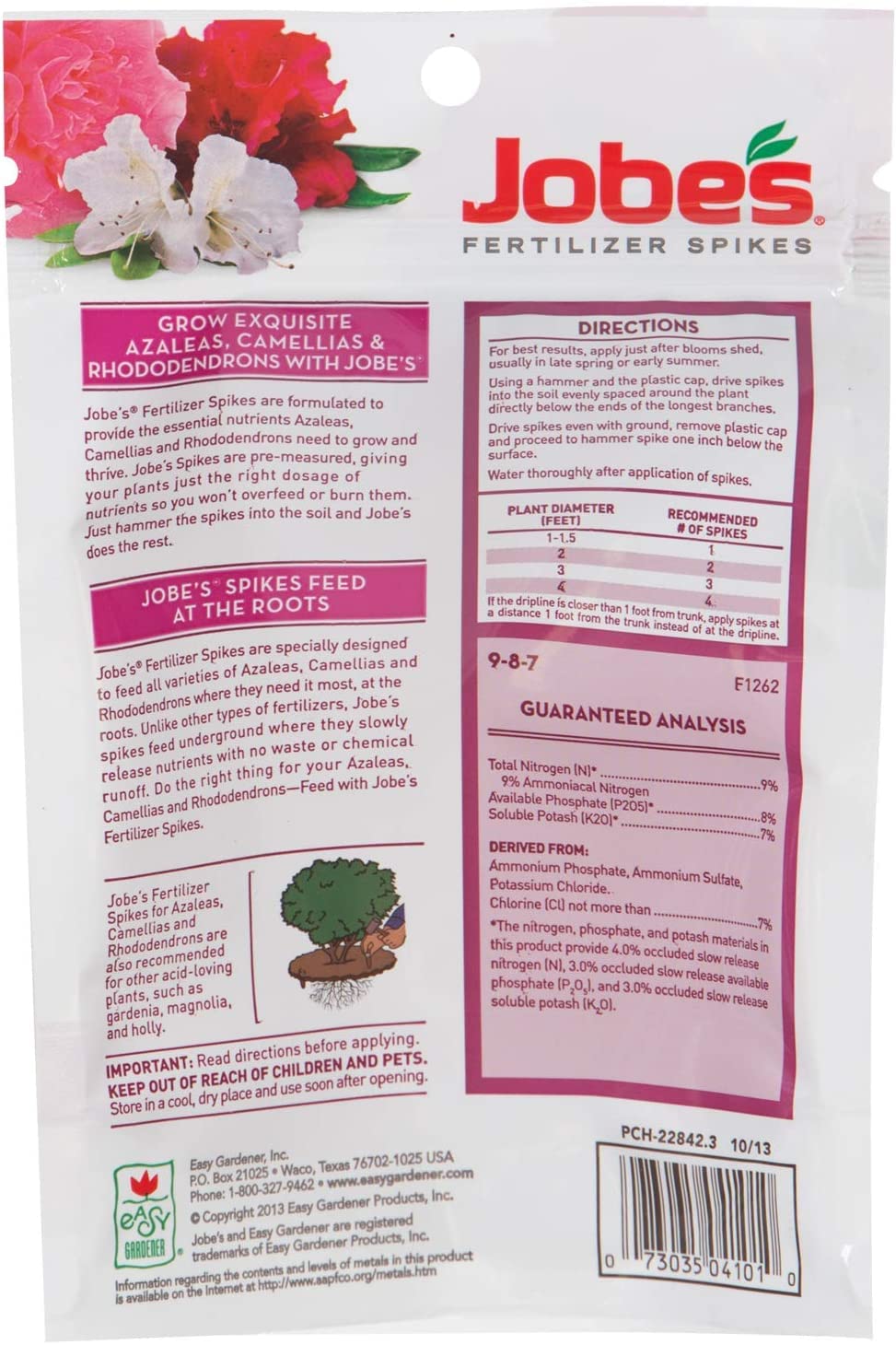 Jobe's Organics spikes inserted in soil delivering nutrients to roots