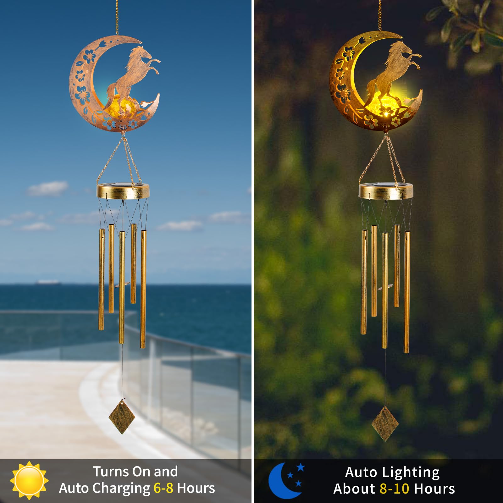 JOBOSI wind chime hanging on patio railing showing easy installation and outdoor charm