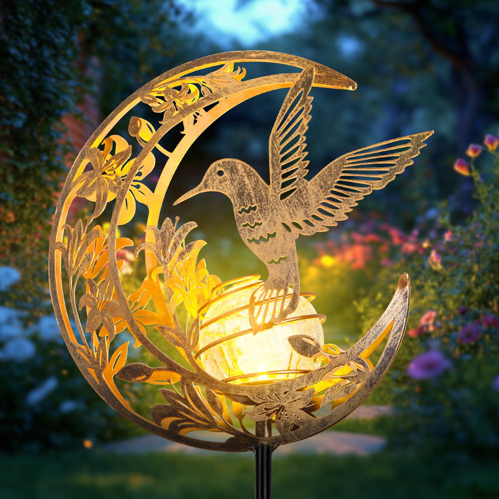 JOBOSI moon hummingbird front view showing decorative garden light