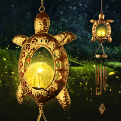 JOBOSI front view of sea turtle solar wind chime showing overall design and benefit of garden ambiance