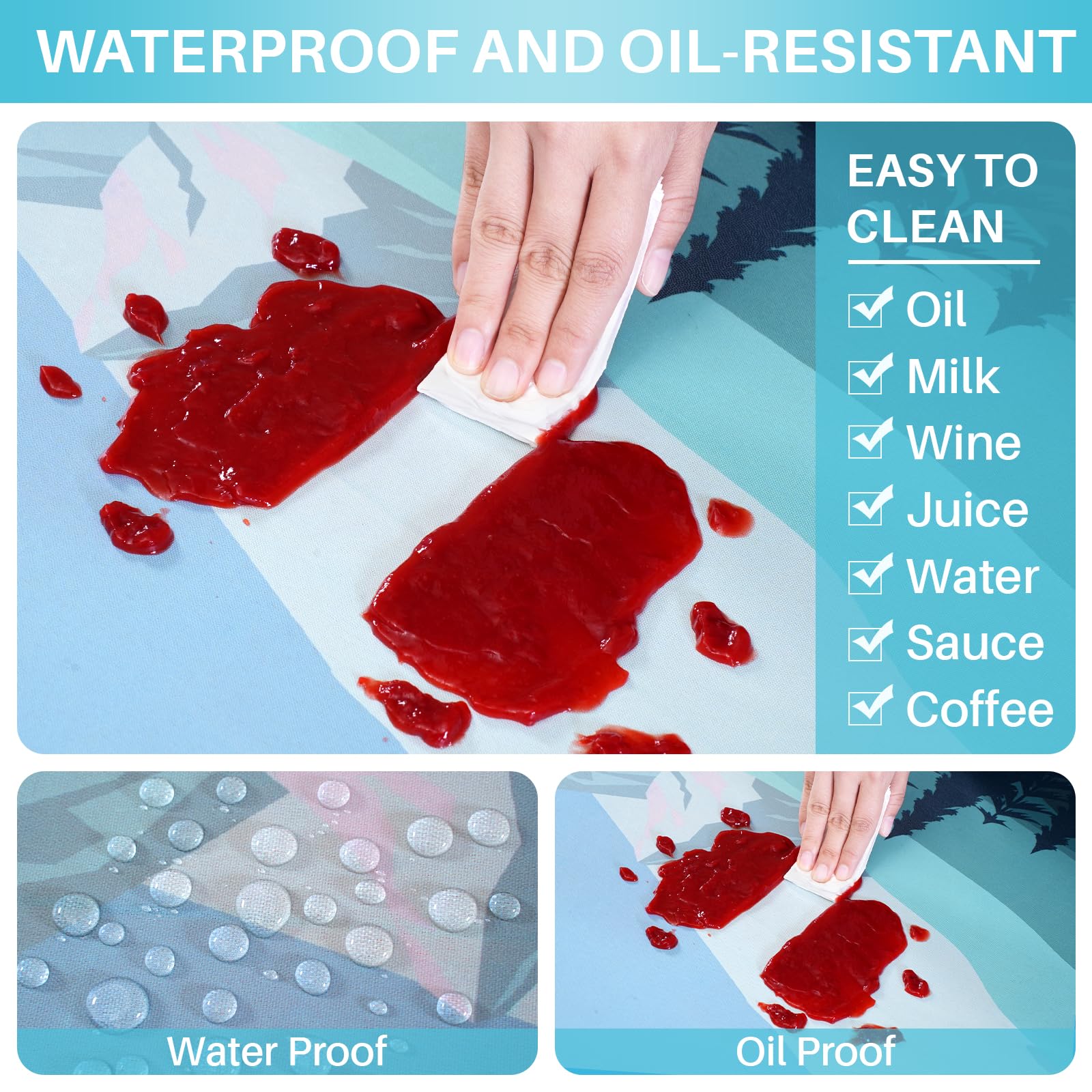 Jobunai water beading on fabric, protects table from spills
