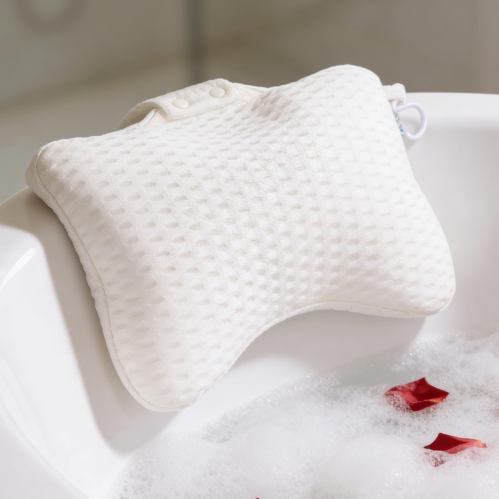 Joe & JoseRin front view of two white spa pillows showing size and shape for comfort