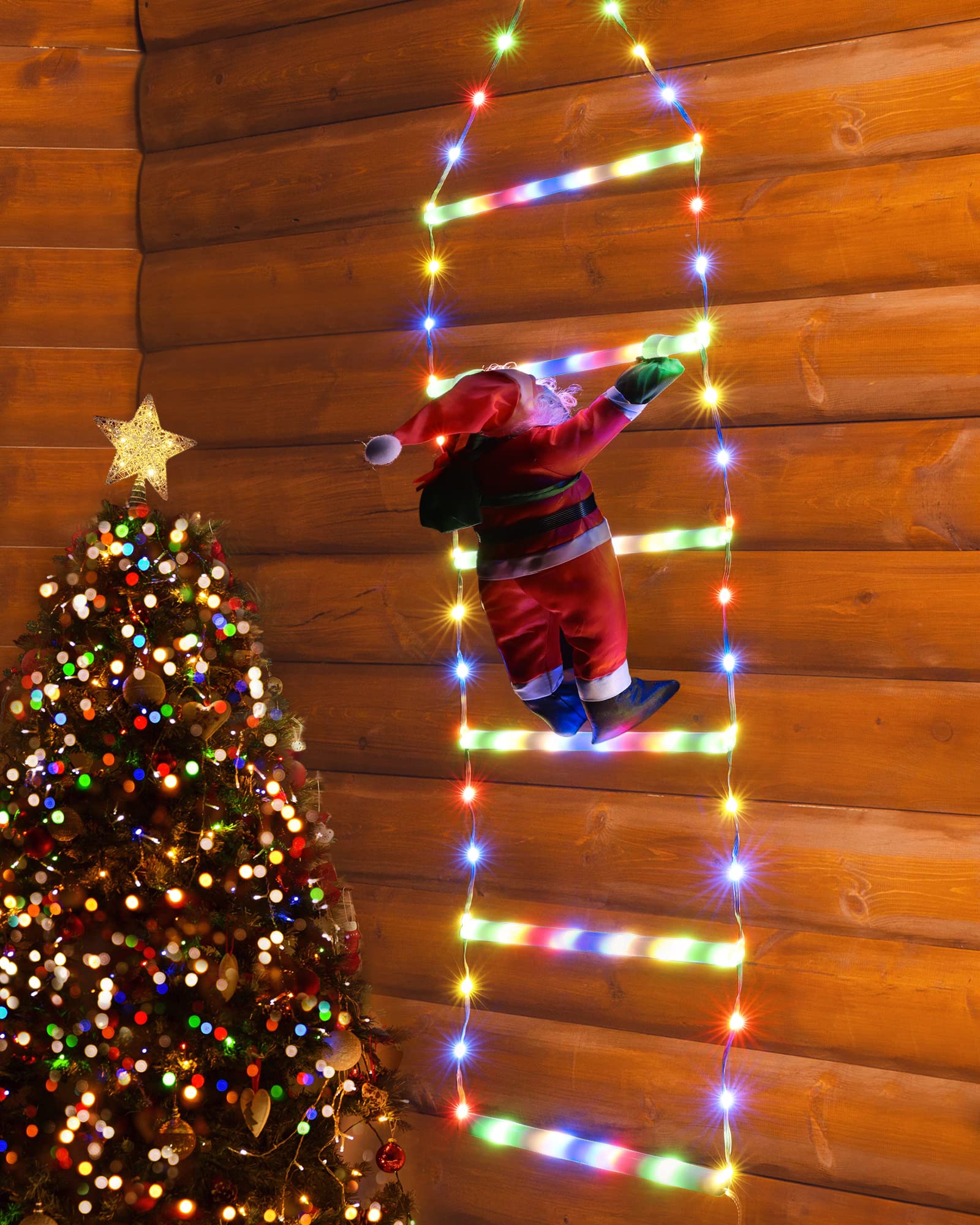 Joedoes front view of LED ladder lights showing festive multicolor illumination and cheer