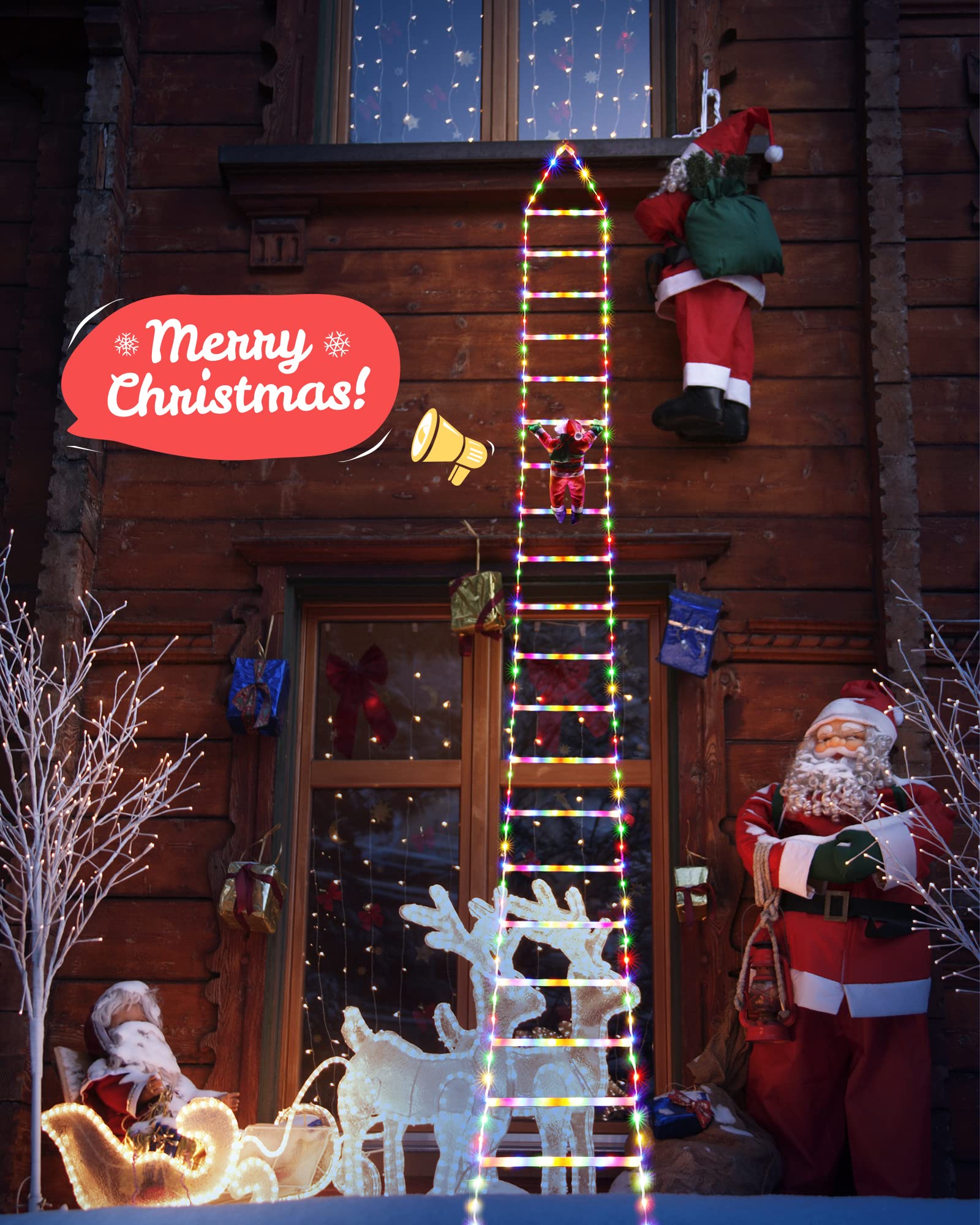 Joedoes nighttime yard scene with ladder lights creating warm ambiance