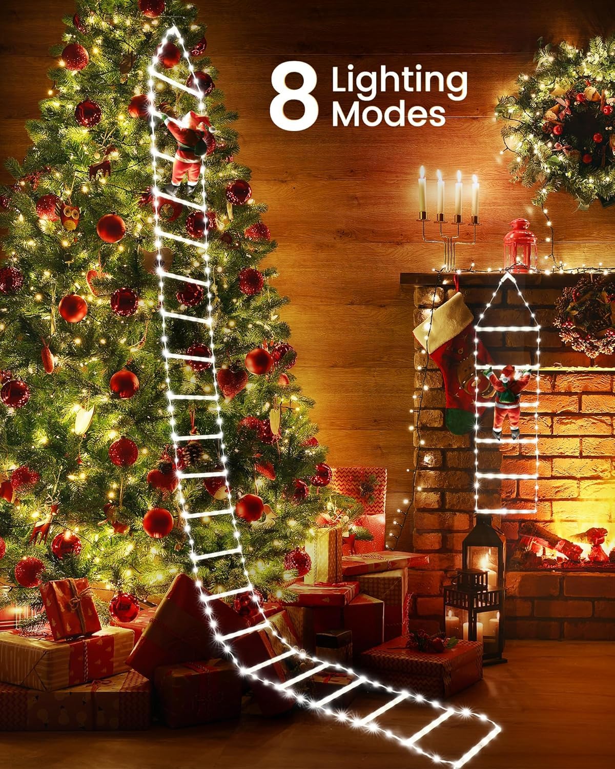 Joedoes Santa figure detail clipped to ladder, realistic climbing effect