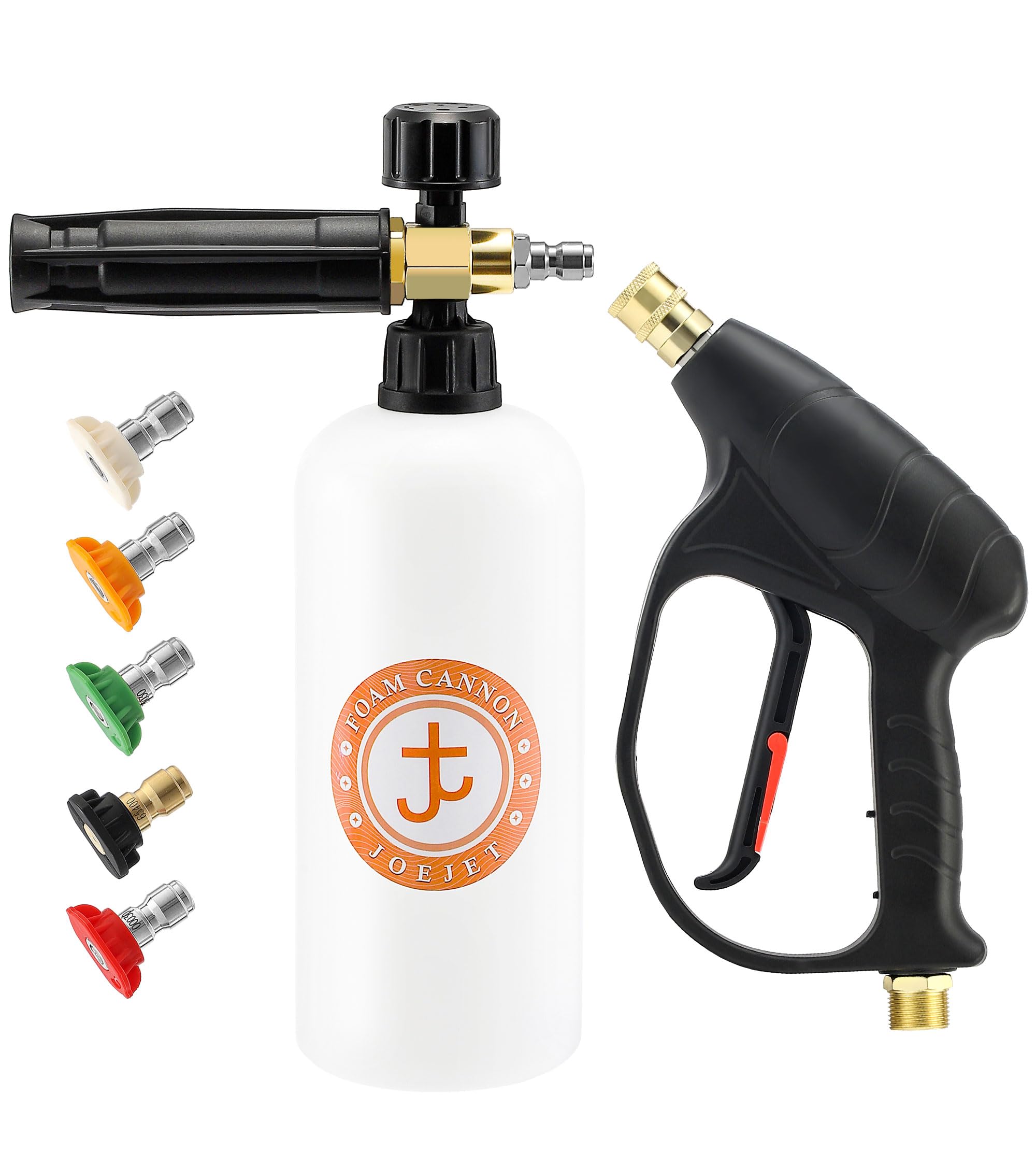 JOEJET front view of foam cannon and gun showing compact design and fast setup