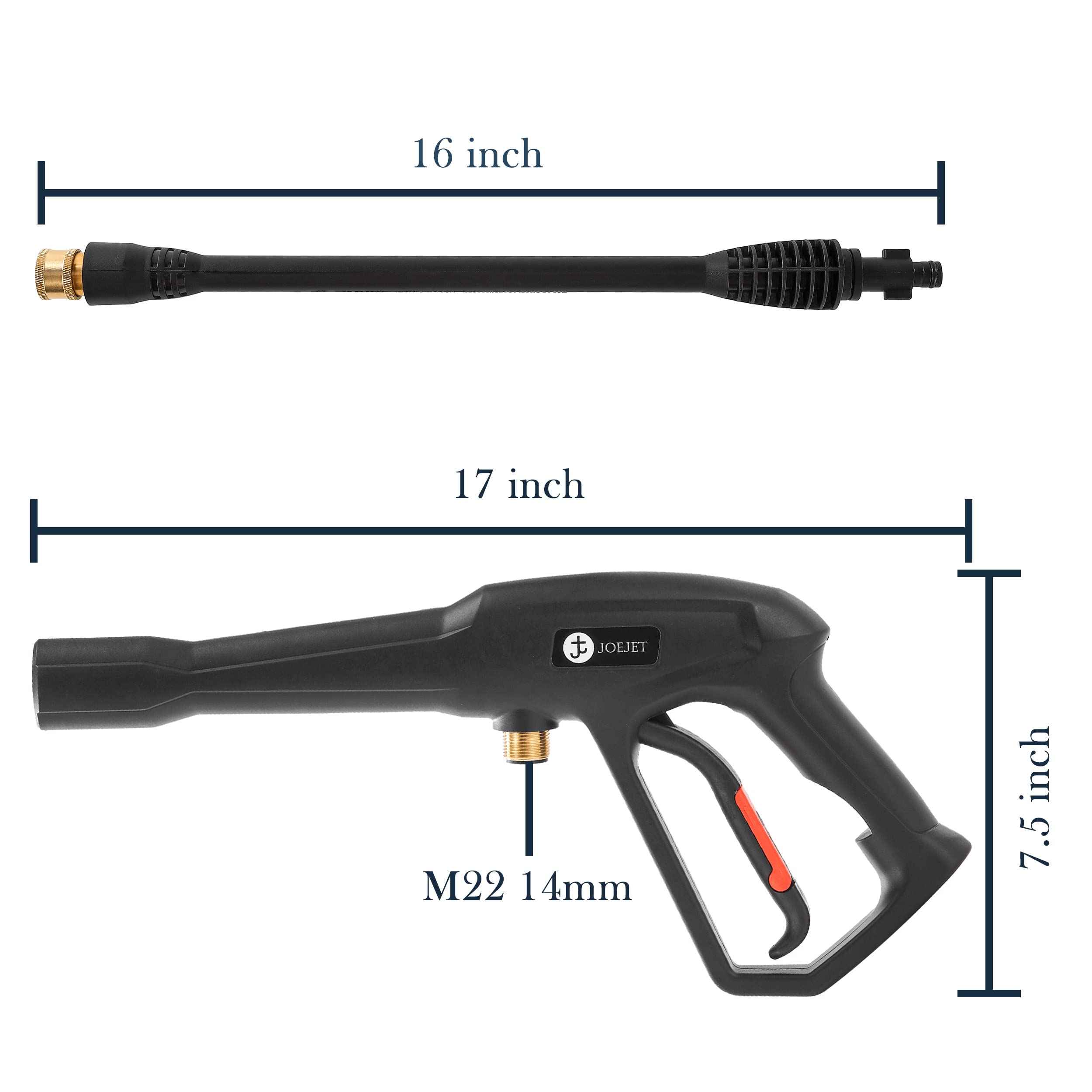 JOEJET gun handle detail showing ergonomic control advantage