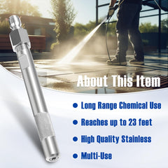 JOEJET shooter tip attached to pressure washer gun demonstrating extended reach advantage
