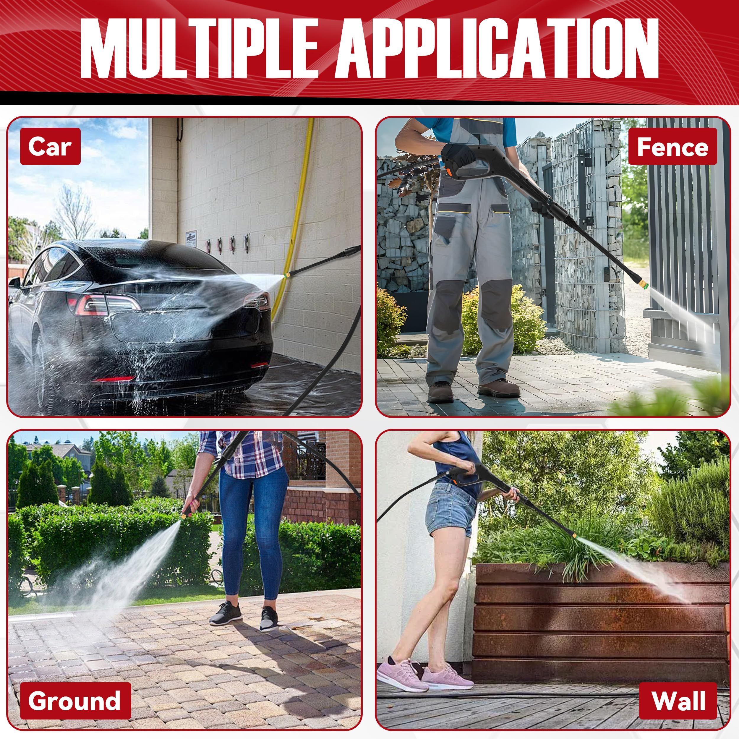 JOEJET kit rinsing a driveway showing wide-area cleaning and surface coverage