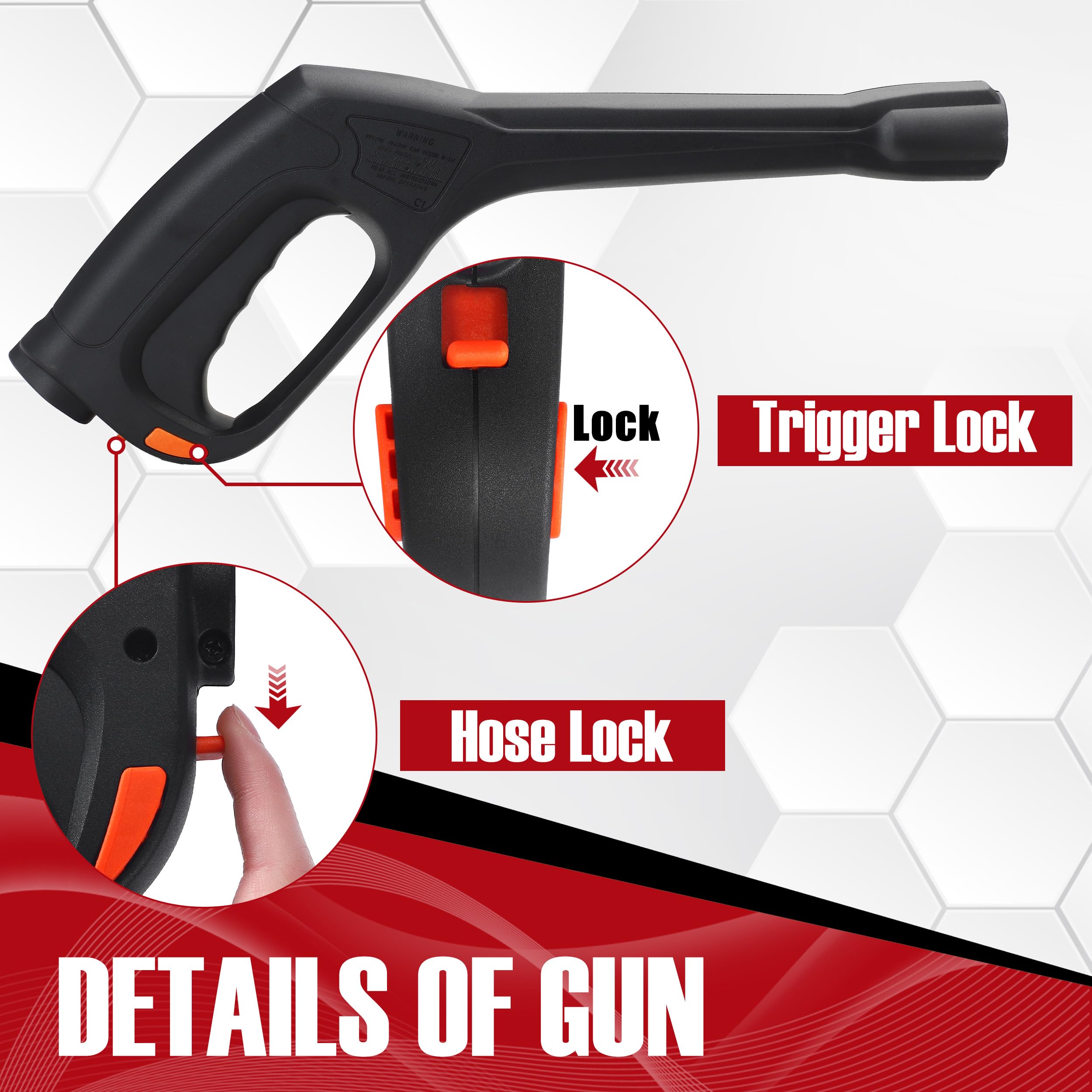 JOEJET ergonomic gun grip close-up showing non-slip texture for reduced hand fatigue