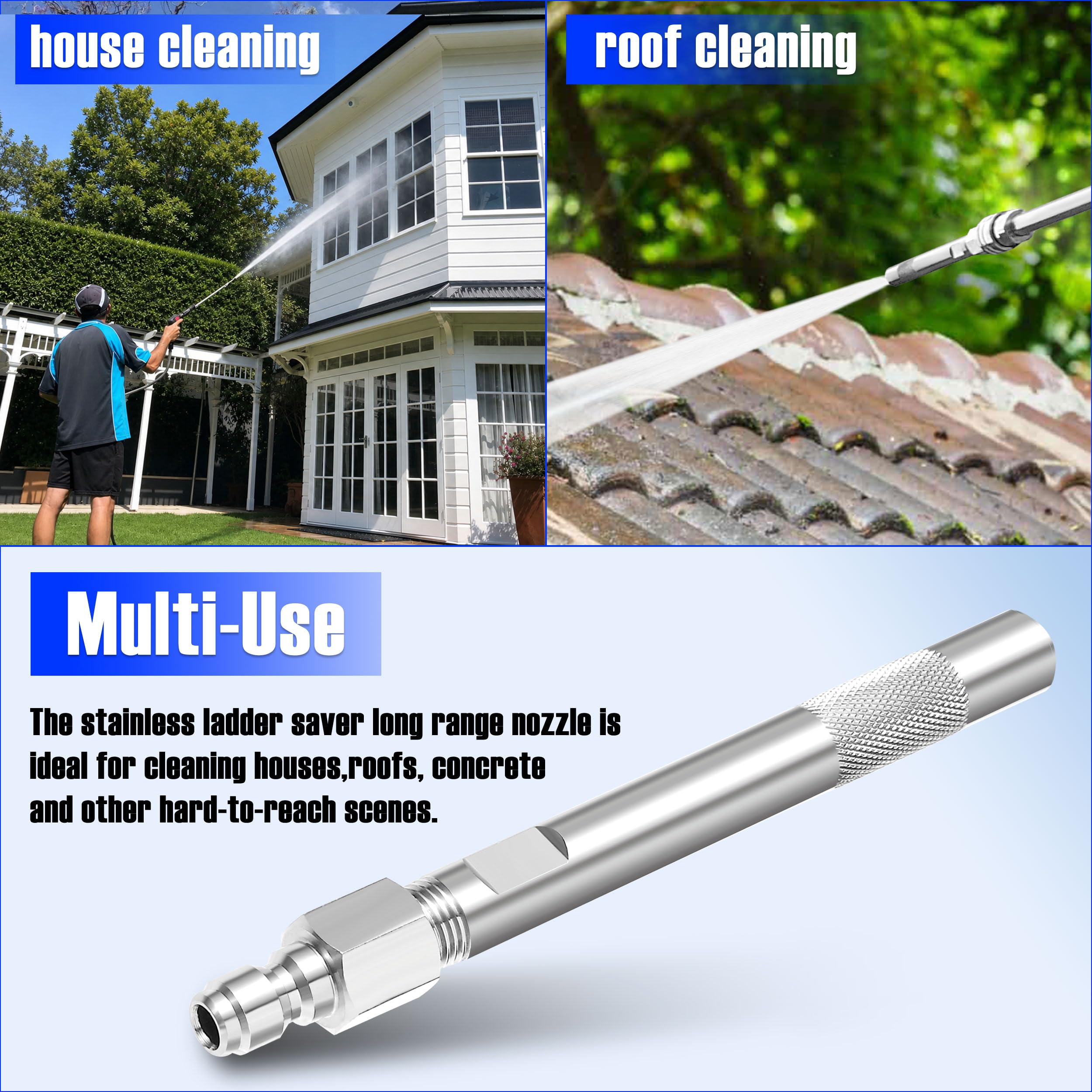 JOEJET in-use spraying chemical solution at distance to reach high roof and siding safely