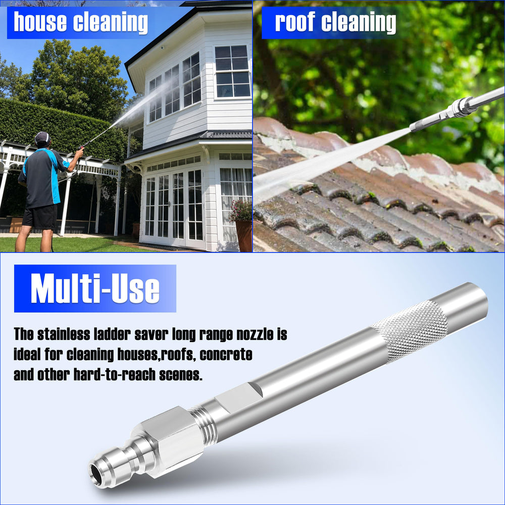 JOEJET in-use spraying chemical solution at distance to reach high roof and siding safely