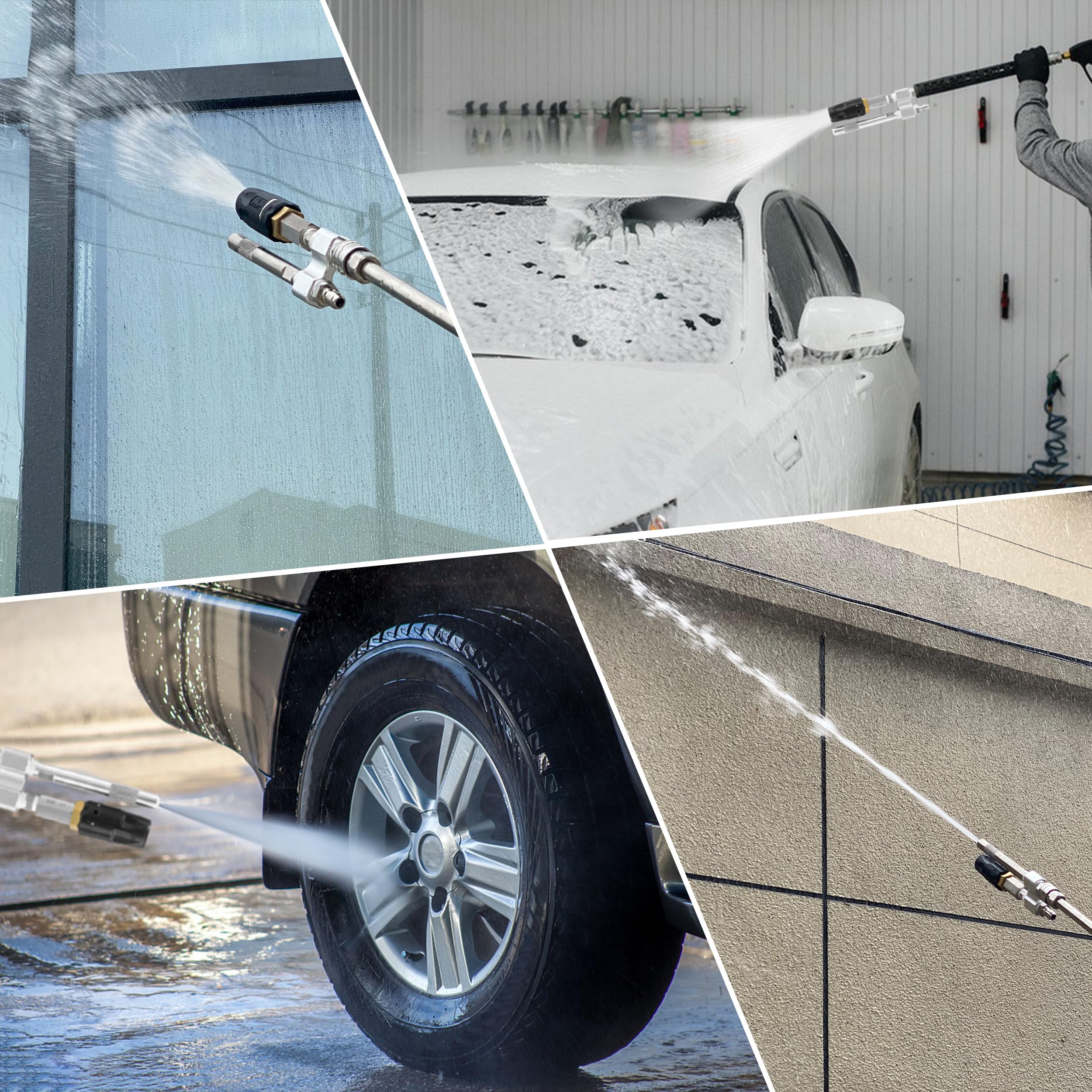 JOEJET M5 spray patterns from 0° to 60° showing cleaning versatility