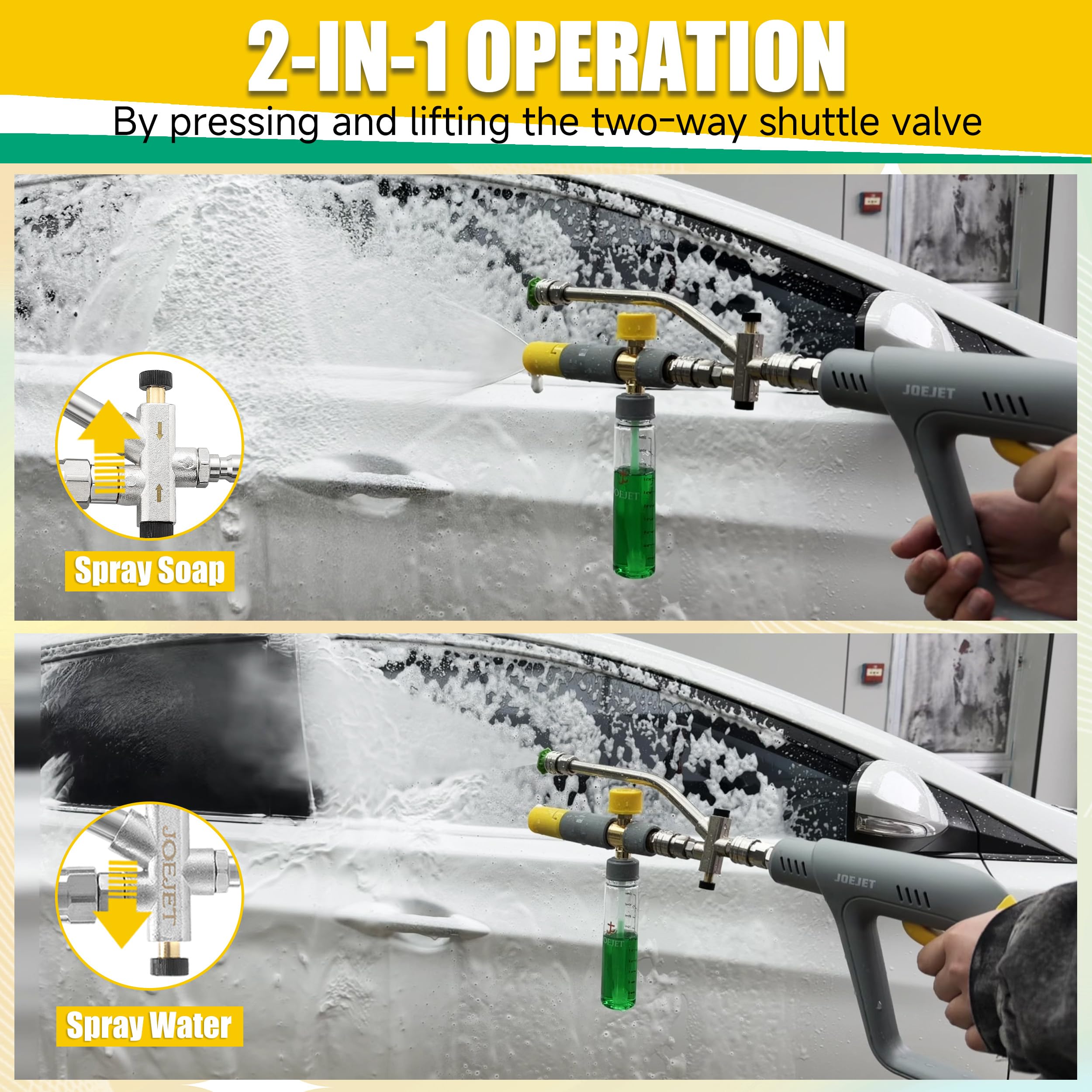 JOEJET mini foam cannon side profile highlighting 100ml bottle benefit