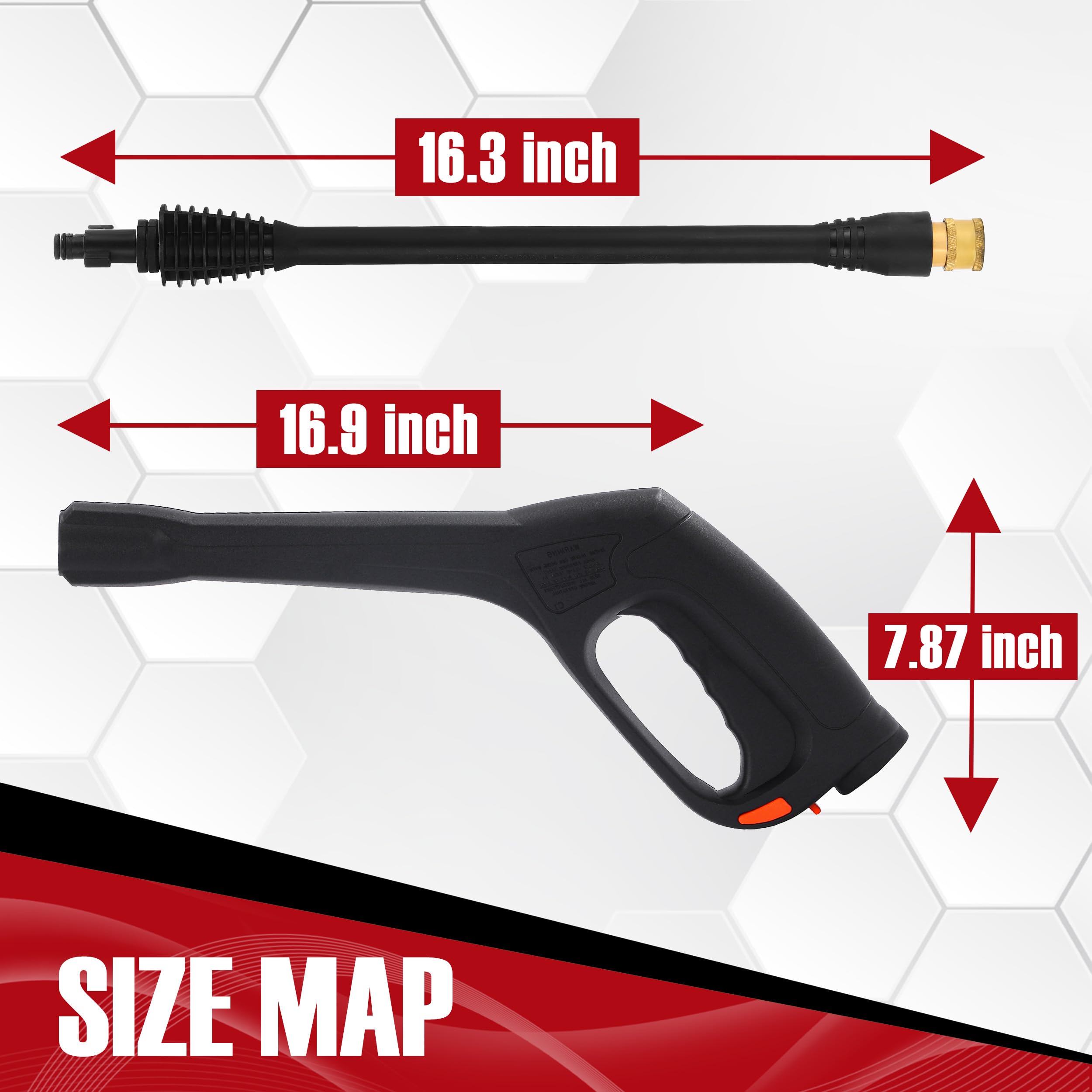 JOEJET hose and gun next to hand for scale showing compact portability and reach