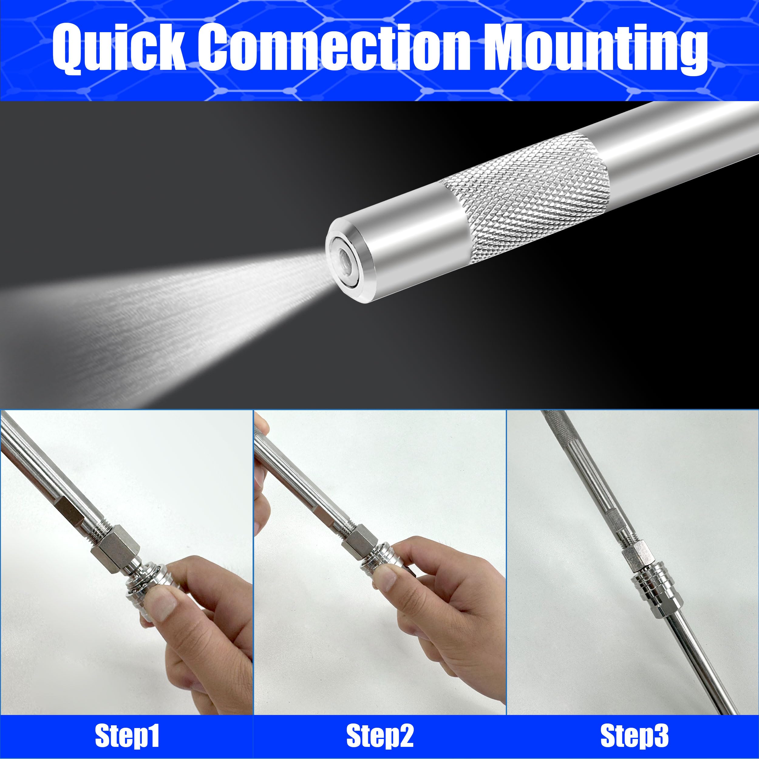 JOEJET shooter tip held in hand to show scale and ergonomic quick-change convenience