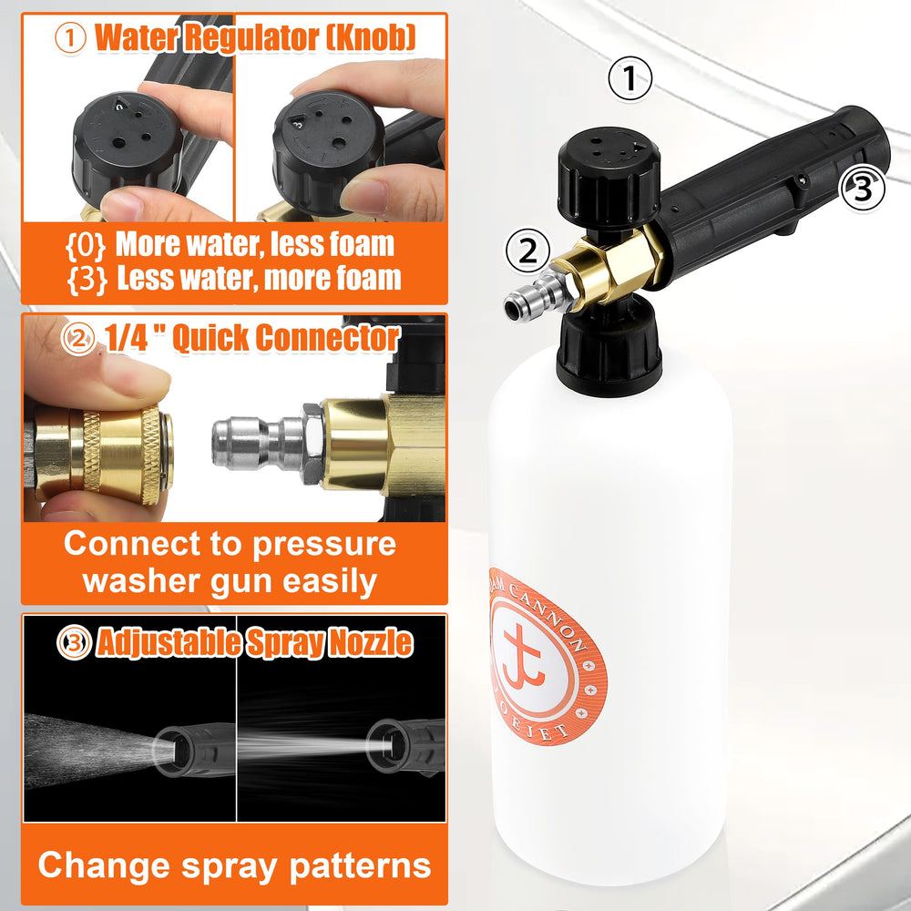 JOEJET foam cannon bottle filled with soap for measured, consistent suds application
