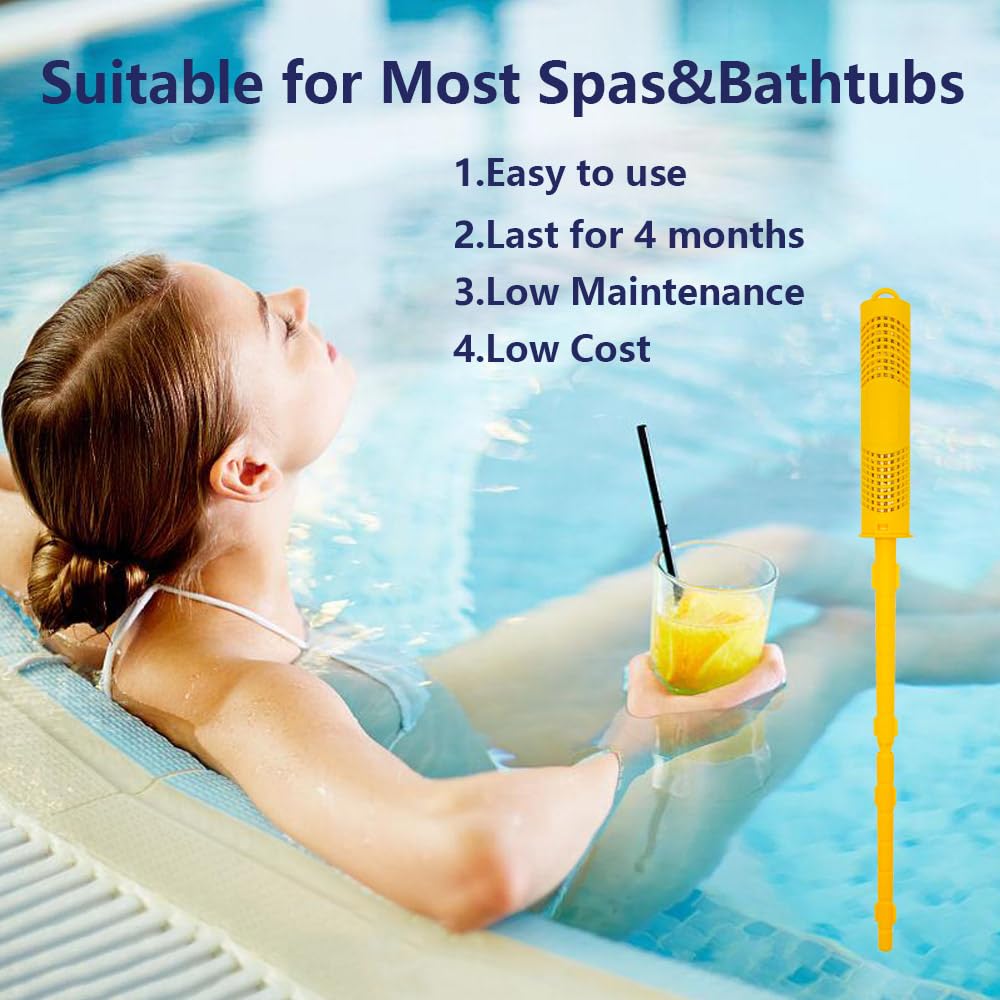 Joepoe mineral stick placed in spa circulation area demonstrating easy installation
