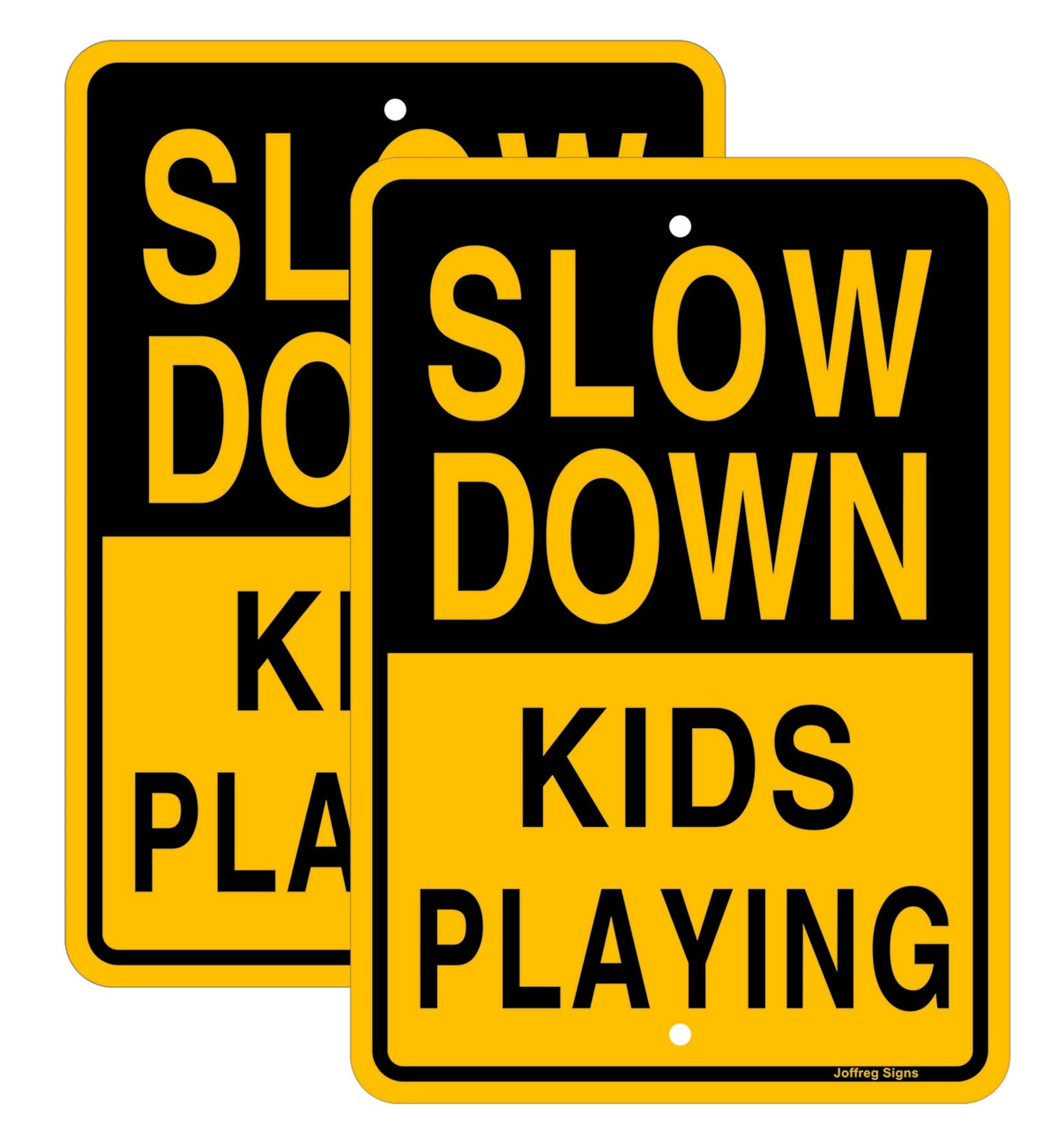 Joffreg front-facing sign clearly visible and warning drivers