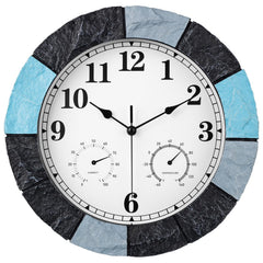 JoFomp front view faux-stone clock showing clear numerals and stylish outdoor look
