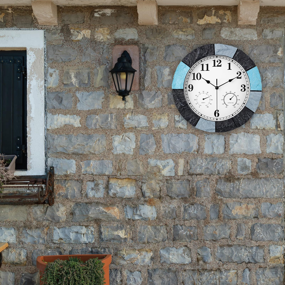 JoFomp mounted on patio wall showing weatherproof outdoor use and decor benefit