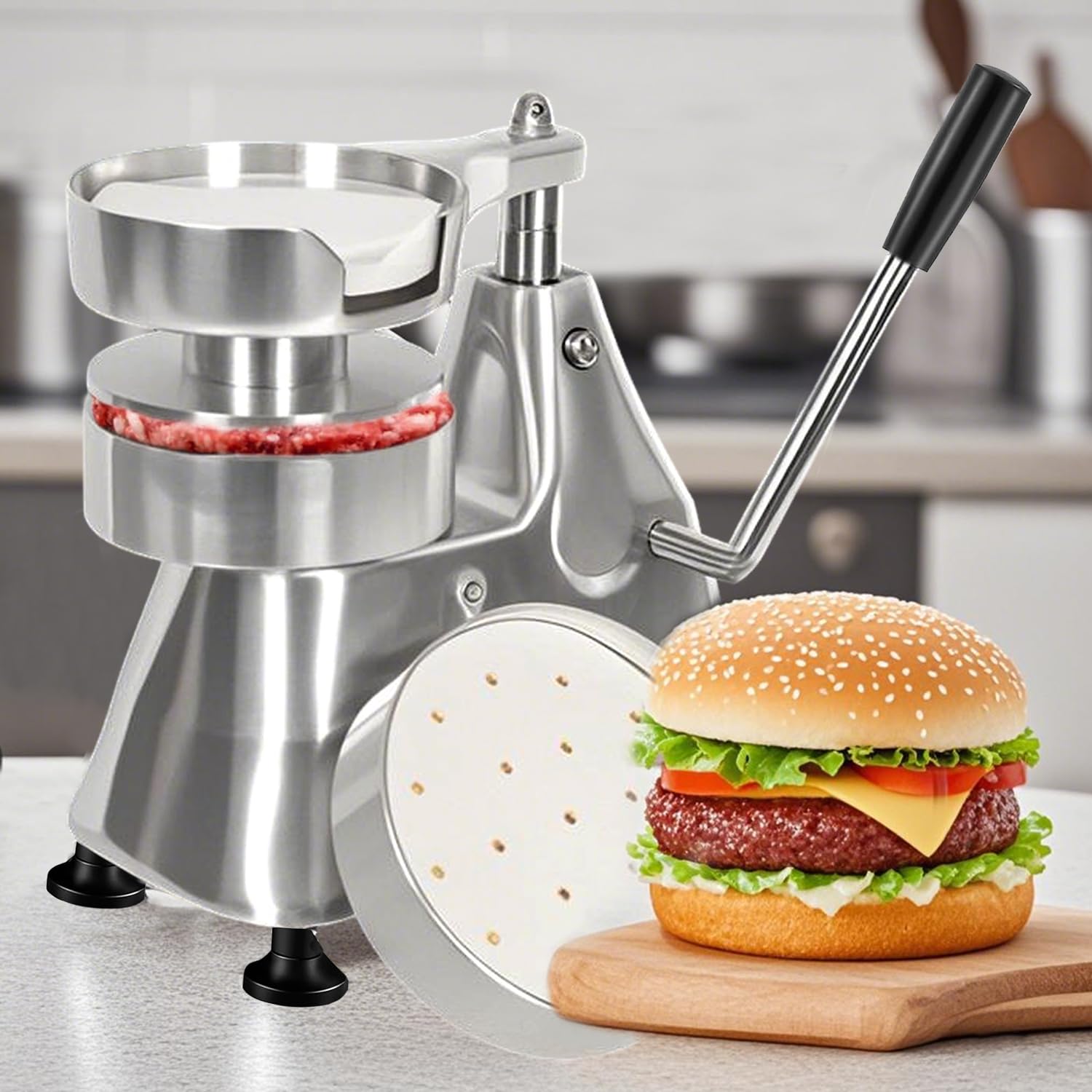 JOHAKYU patties beside measuring scale showing size options and reliable portion control