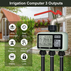 johgee three outlets closeup showing independent zone valves for tailored watering