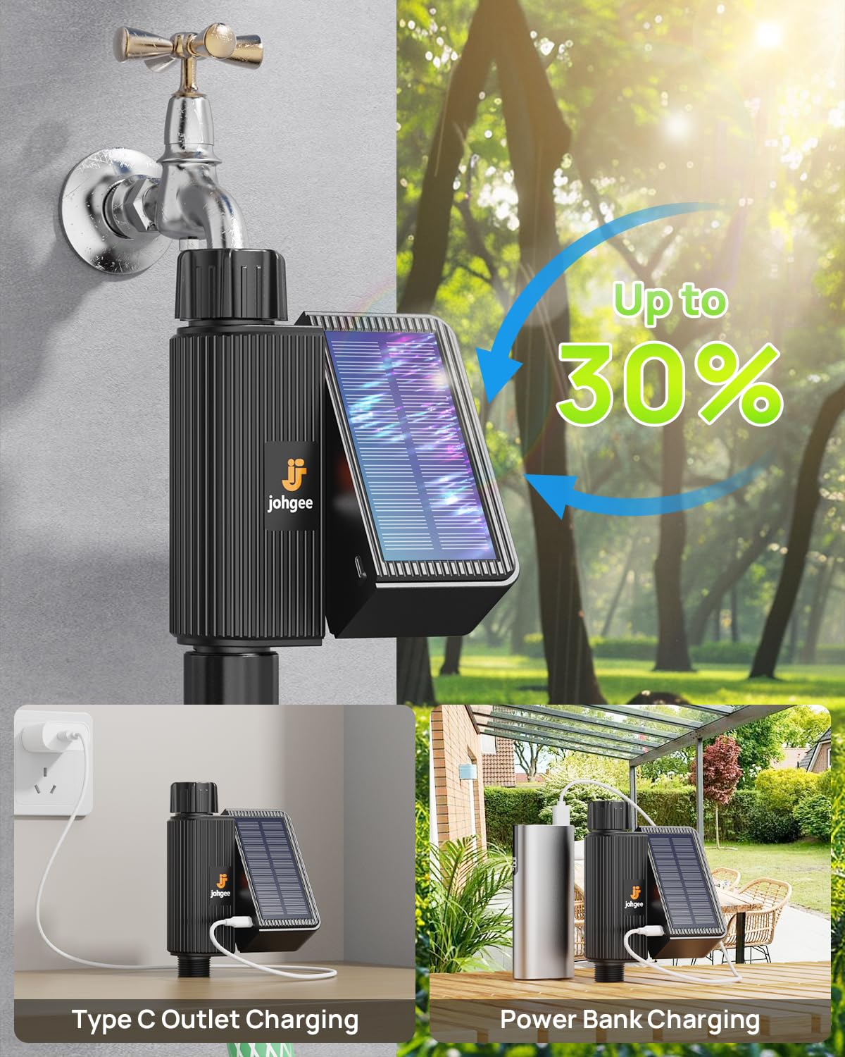johgee voice control with smart speaker demonstrating hands-free watering benefit