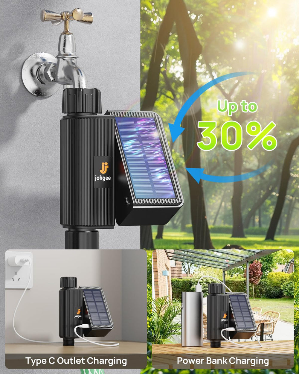 johgee voice control with smart speaker demonstrating hands-free watering benefit
