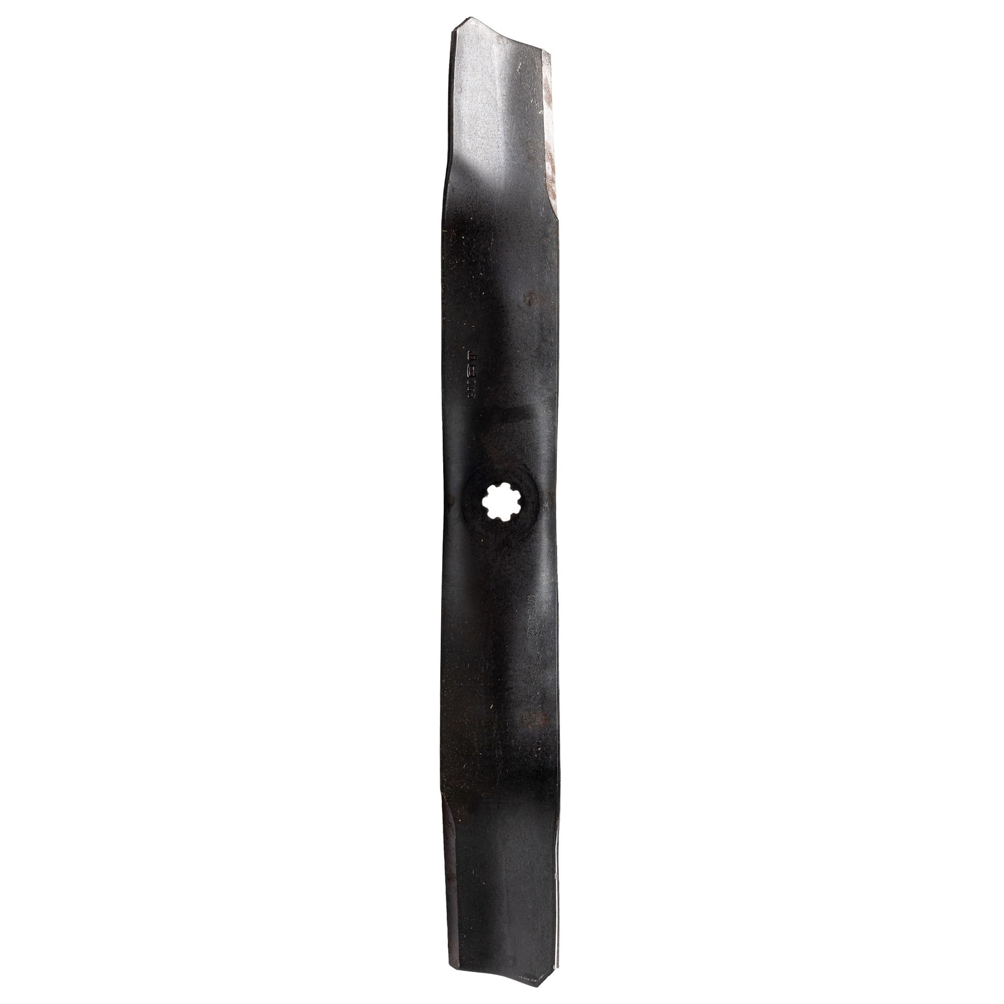 close-up of blade edge on John Deere AM141034 highlighting hard carbon-boron cutting edge