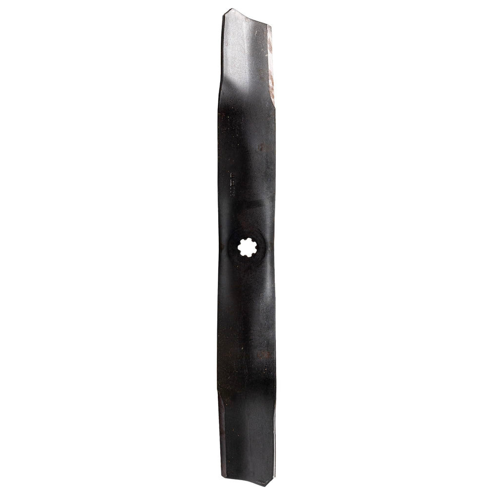 close-up of blade edge on John Deere AM141034 highlighting hard carbon-boron cutting edge